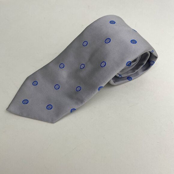 Thomas Pink Silk Tie Mens Gray Blue Polka Dot Classic Woven England Business - Picture 3 of 12
